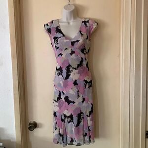 2P Ann Taylor Midi Dress in Pastel Floral Print w/Cap Sleeves